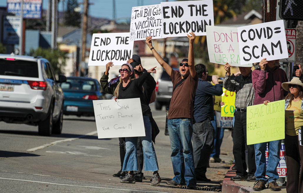 anti-vaccine protestors outside of Dodger stadium