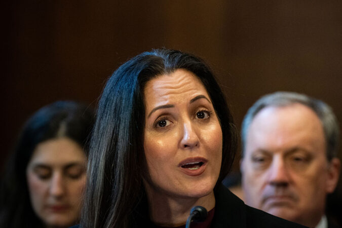 Danielle Coffee speaks at a U.S. Senate committee hearing