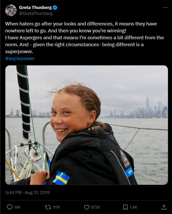 a screenshot of Greta Thunberg's tweet