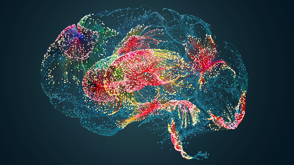 a computer illustration showing innummerable neurons and connectiosn in the human brain